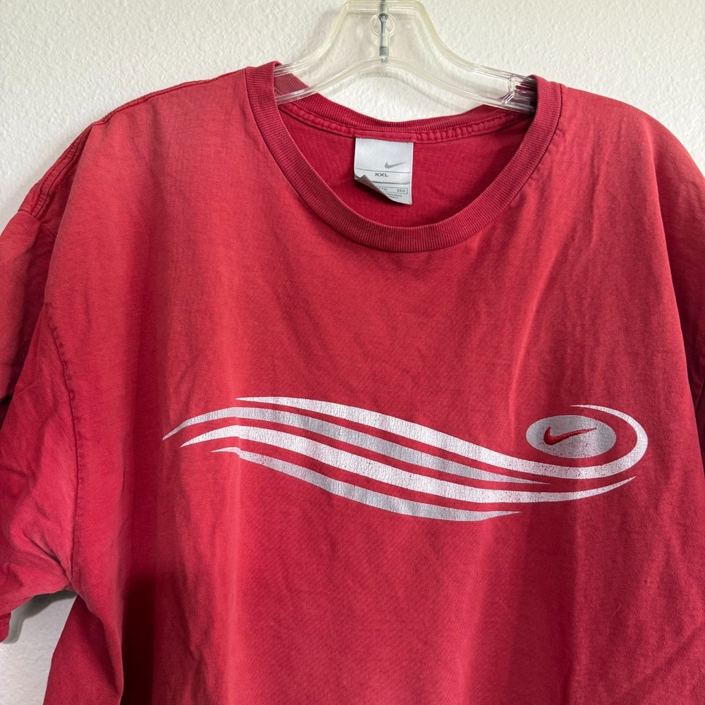 Vintage‎ Nike T-Shirt Mens 2XL Red Embroidered Swoosh Logo Cotton Casual *Flaws